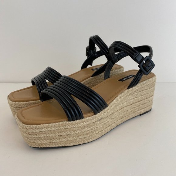 Nine West Wedge Sandal Size 9.5 Platform Ninnia Square Toe Espadrille Buckle New - Picture 1 of 7